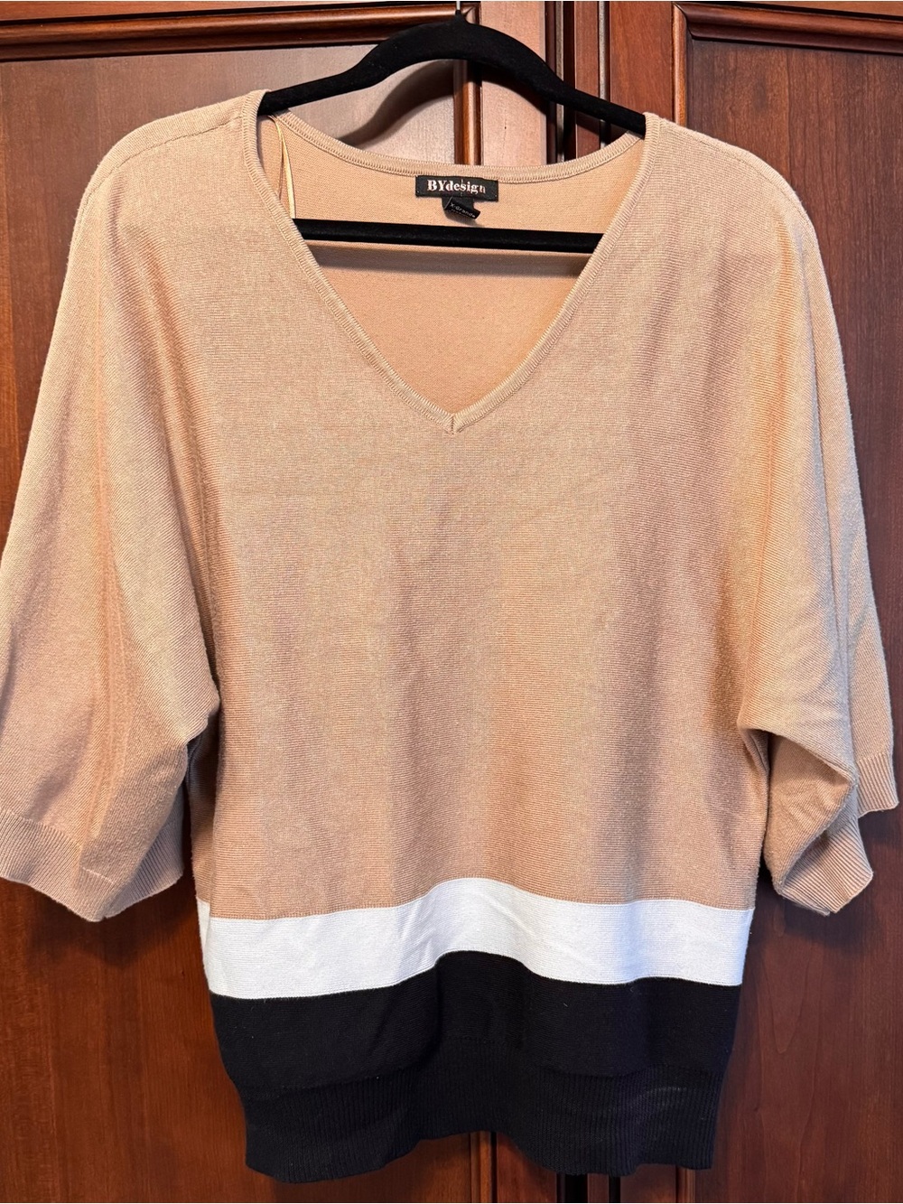 BYdesign Beige V-Neck Colorblock Sweater